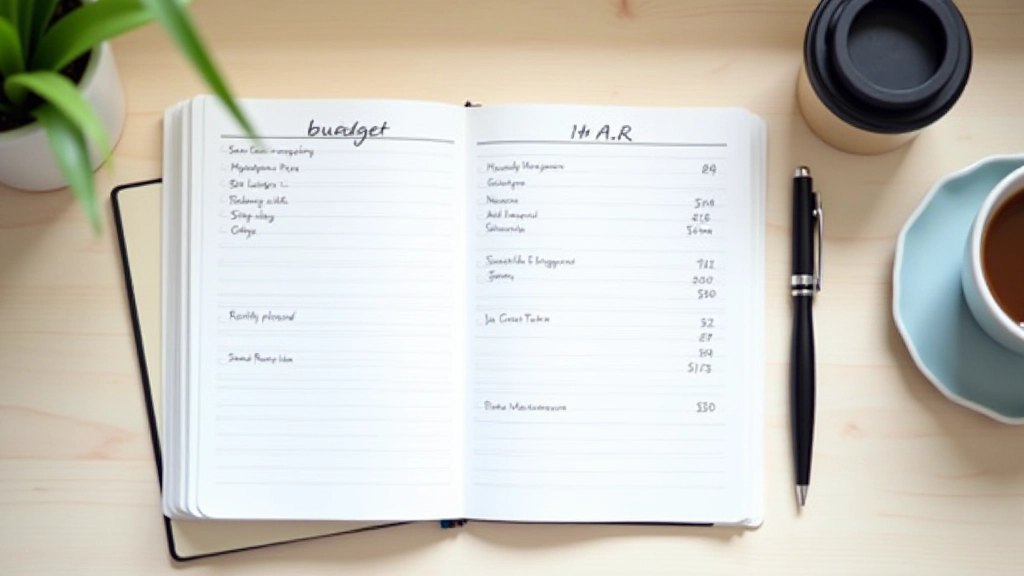 Cahier ouvert avec notes manuscrites de budget mensuel et catégories de dépenses
