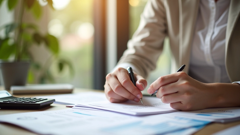 Personne organisant ses finances avec des documents et une calculatrice