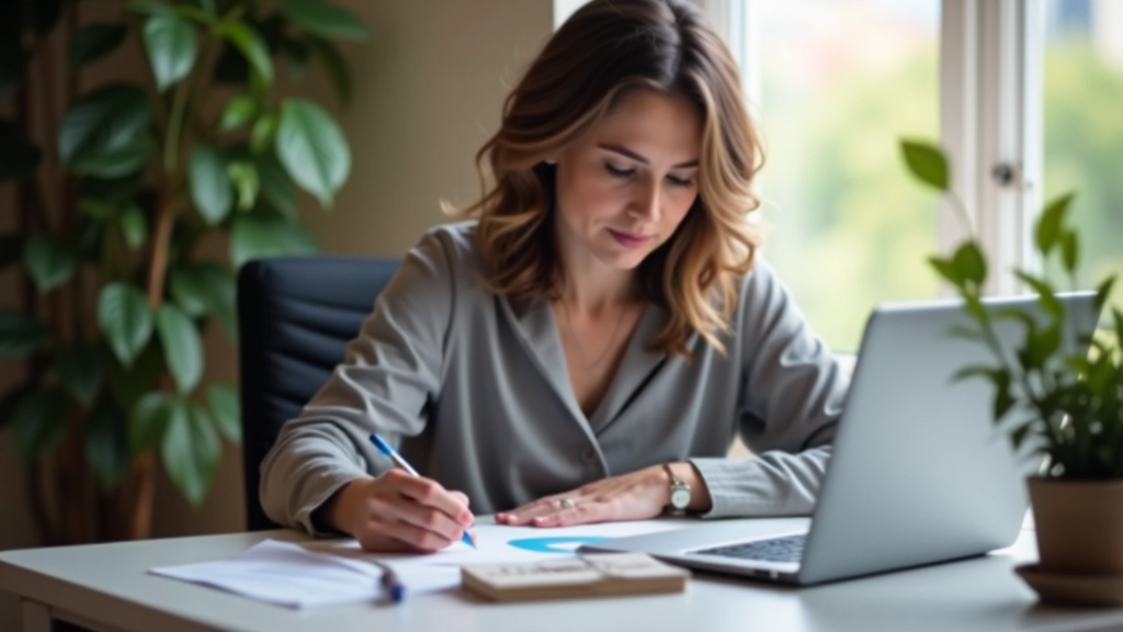 Personne assise à un bureau, écrivant dans un carnet à côté d'un ordinateur portable montrant une feuille de calcul